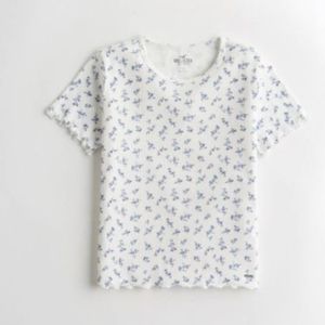 Hollister women's ribbed baby tee blue and white floral